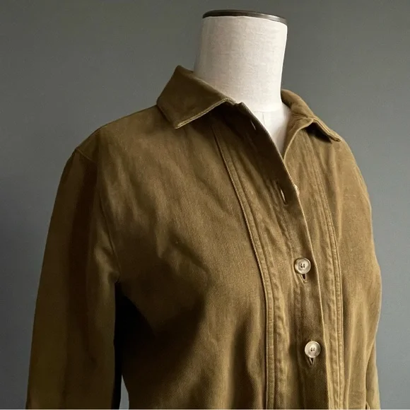 Sézane Tobacco Camel Olive Cotton Utility Jacket XS French Chore Shirt Parisian - Picture 2 of 10